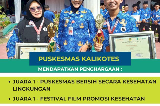 Penghargaan Puskesmas Kalikotes : Juara 1 Puskesmas Bersih secara Kesehatan Lingkungan dan Juara 1 Festival Film Promosi Kesehatan (2023)