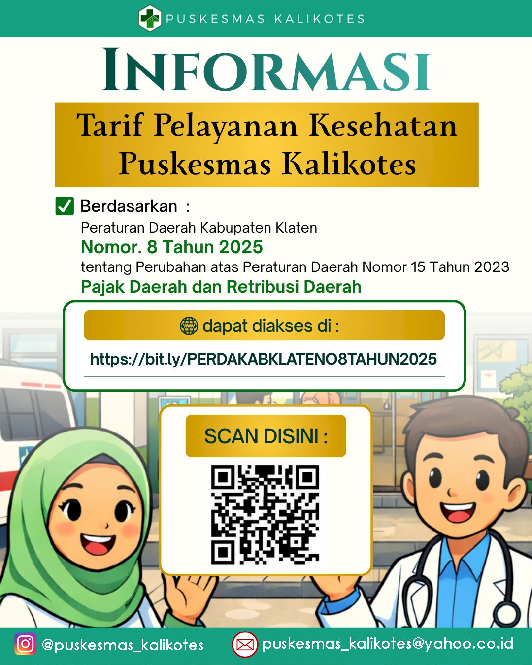 Informasi Jenis dan Tarif Layanan di Puskesmas Kalikotes sesuai Peraturan Daerah Kabupaten Klaten No. 8 Tahun 2025 tentang Perubahan atas Peraturan Daerah Nomor 15 Tahun 2023 Pajak Daerah dan Retribusi Daerah